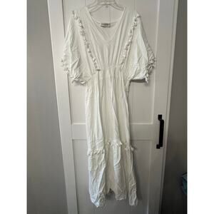 RusstyDustty X Styli Tassel Detail V Neck A-Line Midi Dress Sz XL in white
